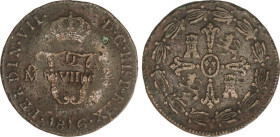 2/4 de Tlaco (Real). 1816. MÉXICO. 6,68 grs. AE. AC-112. MBC-.