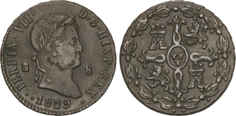 8 Maravedís. 1829. SEGOVIA. 11,89 grs. AC-233. MBC+/EBC-.