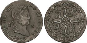 8 Maravedís. 1829. SEGOVIA. 11,89 grs. AC-233. MBC+/EBC-.
