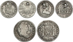 Lote 3 monedas 1/2 (2) y 1 Real. 1815, 1823 y 1825. MÉXICO y POTOSÍ (2). 1/2 Real 1823 Potosí P.J AC-438, 1/2 Real 1825 Potosí J.L. AC-442 y 1 Real 18...