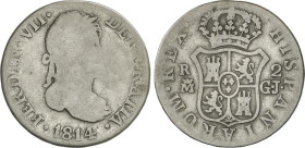 2 Reales. 1814. MADRID. G.J. 5,38 grs. 1a fecha busto laureado. AC-829. BC+.