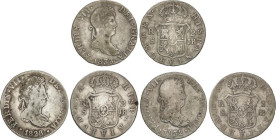 Lote 3 monedas 2 Reales. 1828, 1832 y 1833. SEVILLA. J.B. A EXAMINAR. AC-961, 966, 967. MBC-.