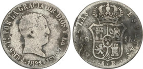 4 Reales. 1822. MADRID. S.R. 5,65 grs. Módulo 2 Reales. (Oxidaciones). AC-851. BC+.