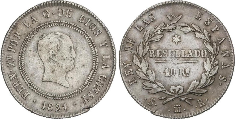 10 Reales. 1821. MADRID. S.R. 13,08 grs. Módulo 4 Reales. Resellado. Pátina. (Pe...