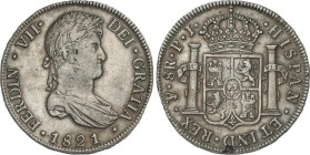 8 Reales. 1821. POTOSÍ. P.J. 27,03 grs. (Pequeñas hojitas). AC-1385. MBC+.