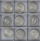 Lote 9 monedas 100 Pesetas. 1966 (*19-66 (2), 67 (3) y 68(4)). AR. A EXAMINAR. EBC- a EBC+.