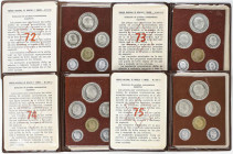 Lote 4 series 6 monedas 10 Céntimos a 50 Pesetas.  (*72, 73, 74 y 75). Serie completa de carteritas originales F.N.M.T. (Algunos aluminios con posible...