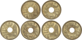 Lote 3 monedas 25 Pesetas. 1995. ERROR: Castilla León sin la Y. HG-476; JBM-91.2.1. EBC+.
