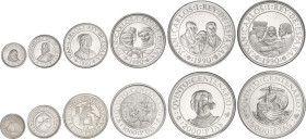 Lote 2 series 6 monedas 100, 200, 500, 1.000, 2.000 y 5.000 Pesetas. 1989 y 1990. AR. Serie I y II. En estuches originales con certificados. SC.