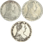 Lote 3 monedas 1 Thaler. 1780. MARIA TERESA. AR. Las tres reacuñación oficial S. XX (Restrike). KM-T1. EBC a SC.