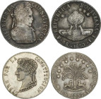 Lote 2 monedas 4 Soles. 1830 y 1857. POTOSÍ. J.L. y F.J. AR. Pátina. KM-96a.1, 123.2. MBC- y MBC.