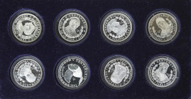Lote 8 monedas 10 Pesos. 1990, 1991 y 1992. AR. Felipe I, Isabel La Católica, Fernando El Católico, Diego Velazquez, Juan de la Cosa, Cristóbal Colón,...