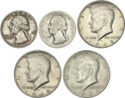 Lote 5 monedas 1/4 (2) y 1/2 Dollar (3). 1934 a 1968. MARCO AURELIO. Anv.: M AV(REL ANTONIN)VS AVG TR P XXXII. Cabeza laureada a derecha. Rev.: (FELIC...