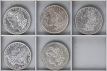 Lote 5 monedas 1 Dollar. 1880, 1880-O, 1882, 1885, 1921. AR. Tipo Morgan. A EXAMINAR. KM-110. EBC- a EBC.