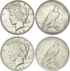 Lote 2 monedas 1 Dollar. 1923 y 1925-S. AR. Peace dollar. La de 1925 ceca San Francisco. KM-150. MBC+.