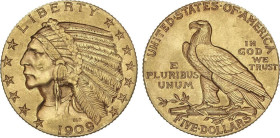 5 Dólares. 1909. 8,35 grs. AU. Indian Head. Fr-148; KM-129. EBC-.