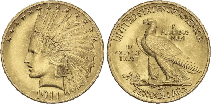 10 Dollars. 1911. 16,72 grs. AU. Indian Head. Brillo original. Fr-167; KM-130. E...