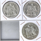 Lote 3 monedas 10 (2) y 50 Francs. AR. 10 Francs: 1966 y 1967 y 50 Francs: 1974. Tipo Hercules. KM-932 y 941.1. SC.
