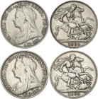 Lote 2 monedas 1 Crown. 1895. VICTORIA. AR. Años LVIII y LIX en canto. KM-783. MBC- y MBC+.