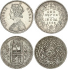 Lote 2 monedas 1 Rupee. AR. 1862 Reina Victoria KM-473.1 y 1906 Hyderabad KM-40.1. MBC y MBC+.