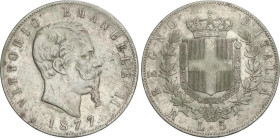 5 Lire. 1877. VITTORIO EMANUELE II. ROMA. 24,61 grs. AR. (Rayitas). KM-8.4. MBC.
