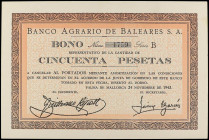 Bono 50 Pesetas. 24 Noviembre 1943. BANCO AGRARIO DE BALEARES S.A. Cobo 2018 no menciona esta emisión (pag. 69-70). SC.