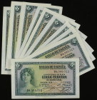Lote 15 billetes 5 Pesetas. 1935. Serie D. Dos series correlativas de 5 y 10 billetes. A EXAMINAR. Ed-363a. SC- a SC.