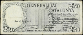 2, 50 Pessetes. 25 Setembre 1936. GENERALITAT DE CATALUNYA. Número de Serie en negro. (Leve rotura). Ed-372. MBC.