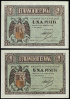 Lote 2 billetes 1 Peseta. 30 Abril 1938. Serie C. Ed-428a. EBC- y EBC+.