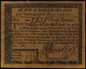 3 Dollars. 2 Julio 1780. ESTADOS UNIDOS. RHODE ISLAND. Colonial Currency. (Restos de adhesivo en márgenes). MBC.