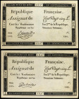 Lote 2 billetes Assignat 125 Livres. 7 Vendemiaire An II (28-9-1793). FRANCIA. Pick-A74. EBC.