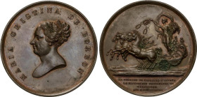 Medalla Regreso Mª Cristina de Borbón. 1844. DIPUTACIÓ DE BARCELONA. Anv.: MARÍA CRISTINA DE BORBÓN. Busto a izquierda. Rev.: AL REGRESO DE CRISTINA A...