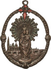 Medalla de la Virgen del Pilar. 20,14 grs. AE. Ø 43x55 mm. Con cruz de Santiago esmaltada, con anilla. EBC-.