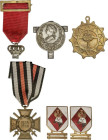 Lote 2 condecoraciones, 2 insignias y 1 medalla. 1860 a 1963. Latón, metal plateado, dorado y esmaltes. Incluye: Campaña de Africa (soldaduras y rotur...