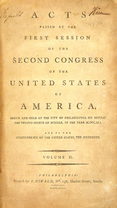 United States Government. ACTS PASSED AT THE FIRST SESSION OF THE SECOND CONGRES...