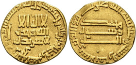 Dinar AV
Abbasid Caliphate, Al-Mahdi, AH 158-169 / AD 775-785, without mint, AH 168 = AD 784/5
19 mm, 3,94 g