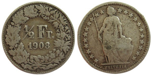 1/2 Frank AR
Switzerland, 1908