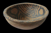 Bowl, reddish clay, the inside painted with black lines. Tiny chip at rim. Linea Vieja, 800-1500 A.D., height 9,5 cm, ø 19 cm