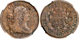 1803 Draped Bust Half Cent. Widely Spaced 3. VF Details--Obverse Damage (NGC).
PCGS# 1060. NGC ID: 222E.

Estimate: $175