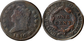 1810 Classic Head Cent. VG Details--Environmental Damage (PCGS).
PCGS# 1549. NGC ID: 224S.

Estimate: $750