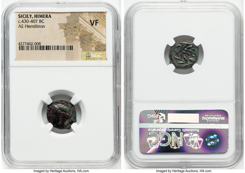 SICILY. Himera. Ca. 430-407 BC. AE hemilitron (16mm, 4h). NGC VF. IME, head of n...