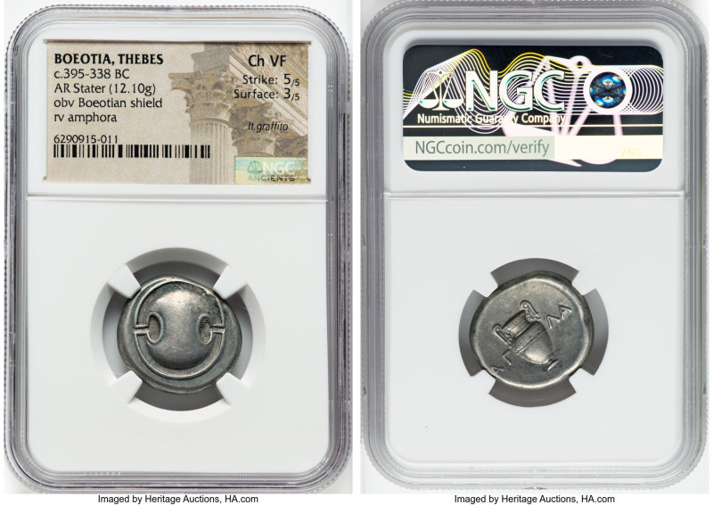 BOEOTIA. Thebes. Ca. 395-338 BC. AR stater (22mm, 12.10 gm, 10h). NGC Choice VF ...