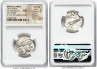 ATTICA. Athens. Ca. 440-404 BC. AR tetradrachm (24mm, 17.17 gm, 7h). NGC Choice AU 5/5 - 4/5. Mid-mass coinage issue. Head of Athena right, wearing ea...