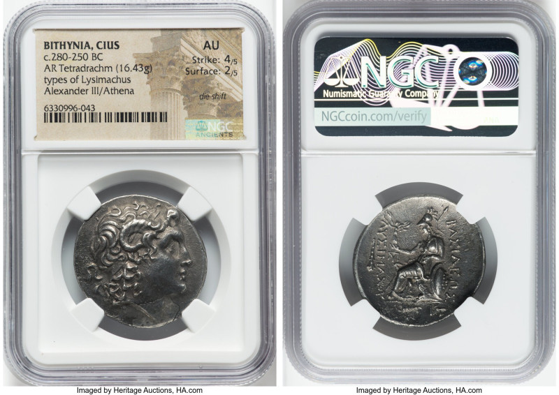 BITHYNIA. Cius. Ca. 280-250 BC. AR tetradrachm (30mm, 16.43 gm, 12h). NGC AU 4/5...