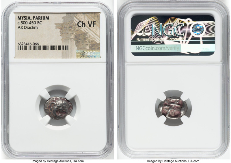 MYSIA. Parium. Ca. 500-450 BC. AR drachm (16mm). NGC Choice VF. Gorgoneion facin...