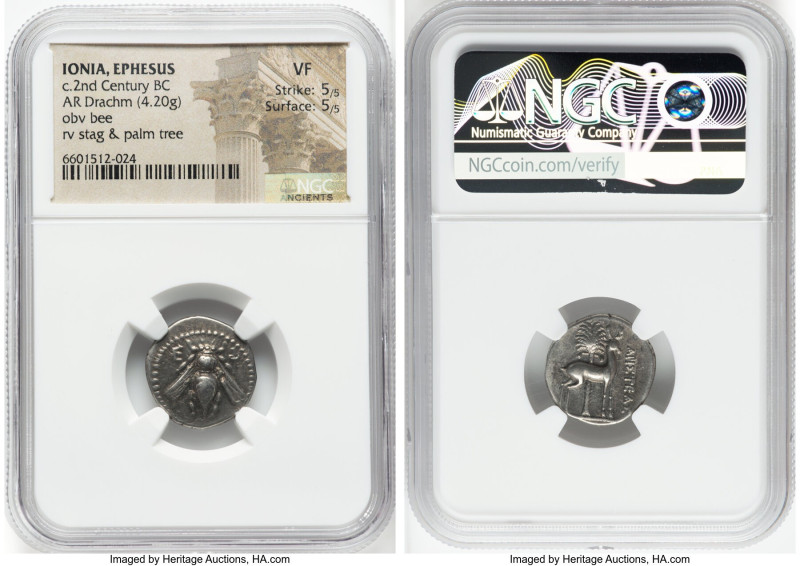 IONIA. Ephesus. Ca. 2nd century BC. AR drachm (18mm, 4.20 gm, 12h). NGC VF 5/5 -...