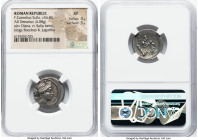 Faustus Cornelius Sulla (ca. 56 BC). AR denarius (19mm, 4.08 gm, 5h). NGC XF 4/5 - 5/5. Rome. FAVSTVS, diademed, draped bust of Diana right; crescent ...