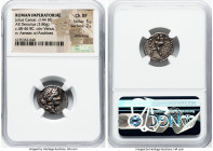 Julius Caesar, as Dictator (49-44 BC). AR denarius (18mm, 3.86 gm, 7h). NGC Choice XF 5/5 - 2/5, smoothing. Military mint traveling with Caesar in Nor...