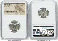 Trajan (AD 98-117). AR denarius (19mm, 6h). NGC XF. Rome, ca. AD 103-111. IMP TRAIANO AVG GER DAC P M TR P, laureate head of Trajan right, drapery on ...