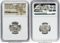 Severus Alexander (AD 222-235). AR denarius (20mm, 2.93 gm, 11h). NGC MS 5/5 - 4/5. Rome, AD 222. IMP C M AVR SEV-ALEXAND AVG, laureate, draped bust o...